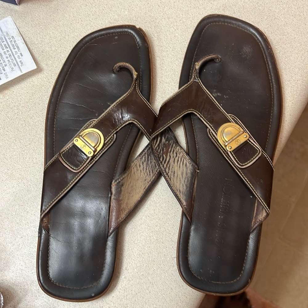 Louis Vuitton dark brown Women Flip Flop Sandal Flat Sz US-10 Italy-40